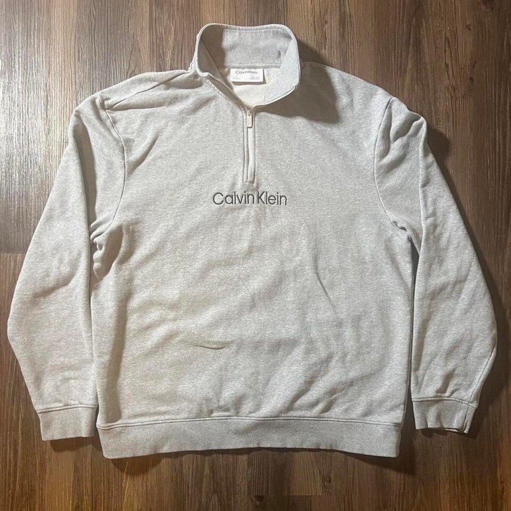 Calvin Klein Mens‎ XL Gray 1/4 Zip Mock Neck Pullover Sweatshirt Jumper Top